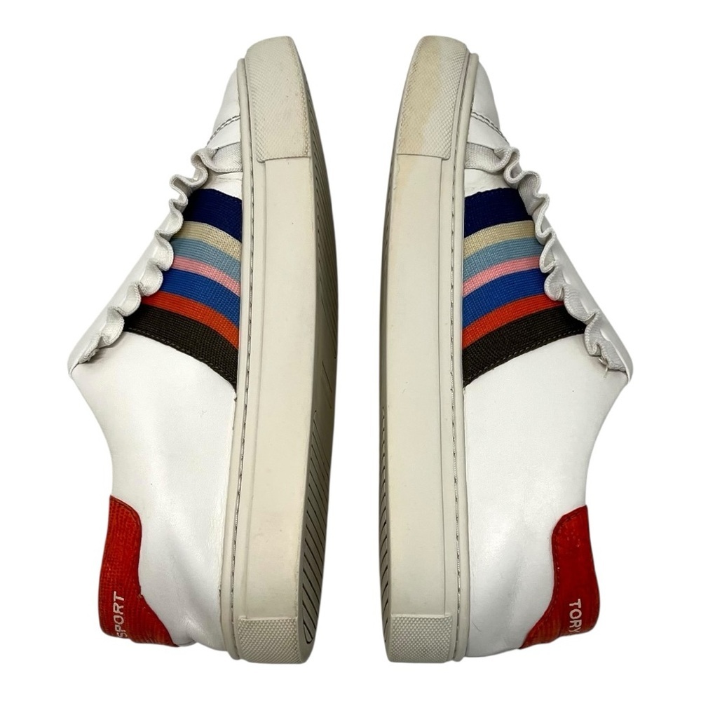 Tory Burch Sport Ruffle White Leather Stripes Sneakers Women’s 6.5 - Picture 8 of 12